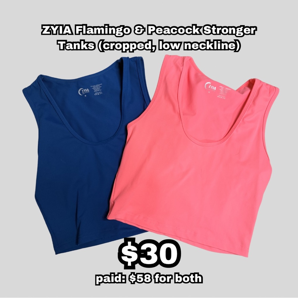 ZYIA Flamingo & Peacock Cropped Workout Tanks